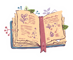 Dibujo De Un Libro Abierto Con Anotaciones En Las Páginas Y Florecillas